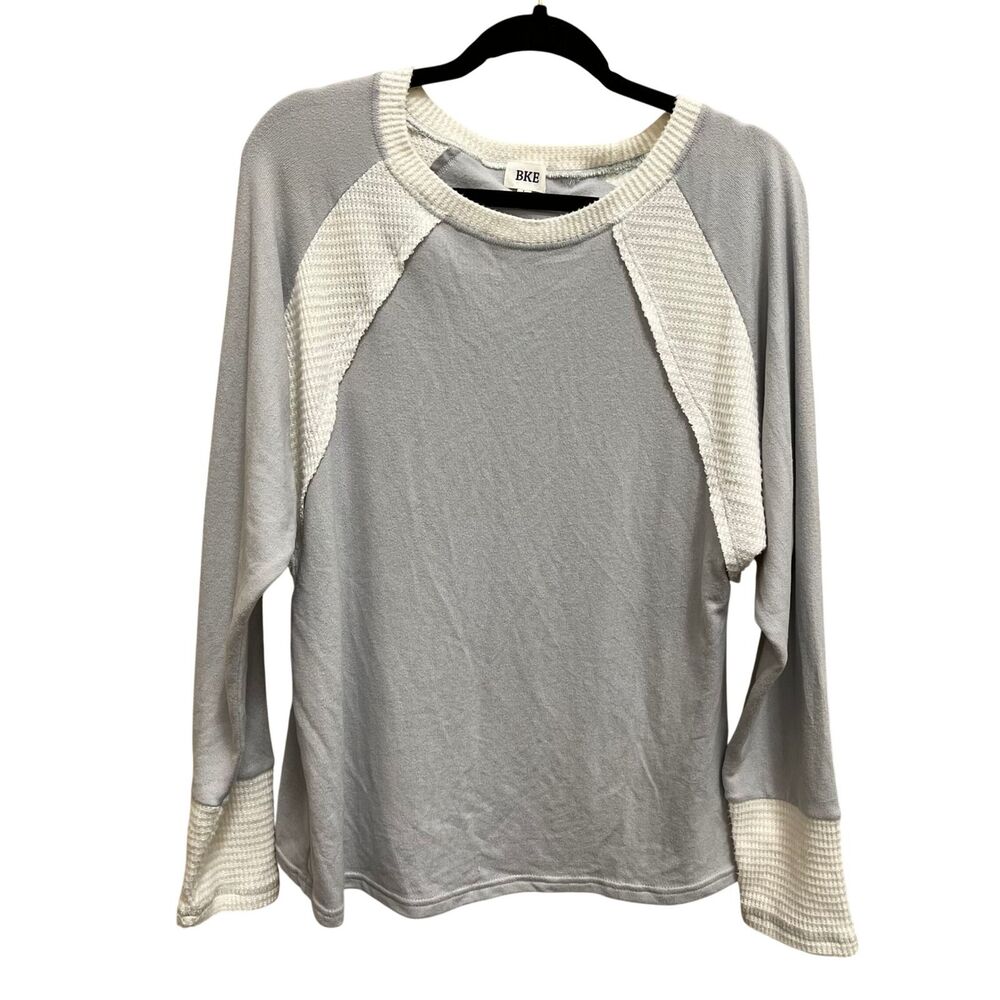 BKE Women's Grey and White Long Sleeve shirt LARGE